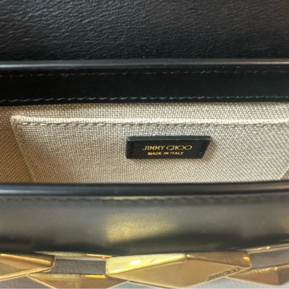 NEW JIMMY CHOO EAST WEST LEATHER SHOULDER BAG BLACK GOLD - Picture 16 of 16